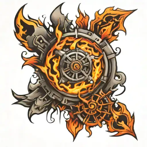 Mechanical flames tattoo design idea