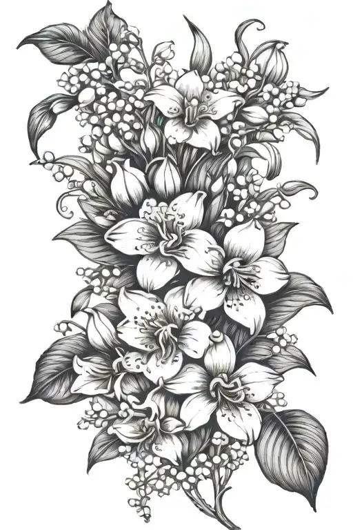 Lilly of the valley and African violet tattoo design idea
