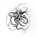 An elegant black and grey octopus gracefully swimming across the wrist and forearm tattoo design idea