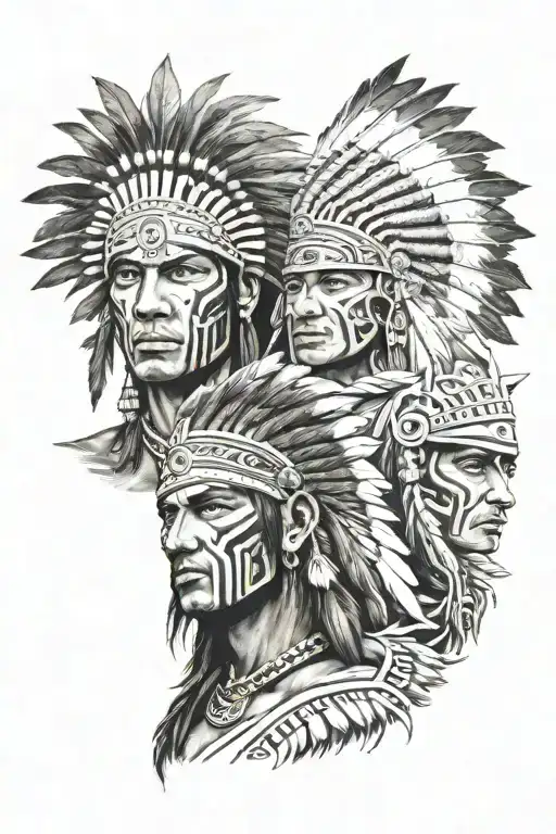 indian warrior face split with mexican warrior face tattoo design idea