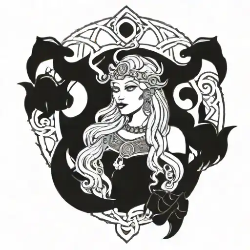viking goddess hella, viking knotwork half sleeve tattoo tattoo design idea