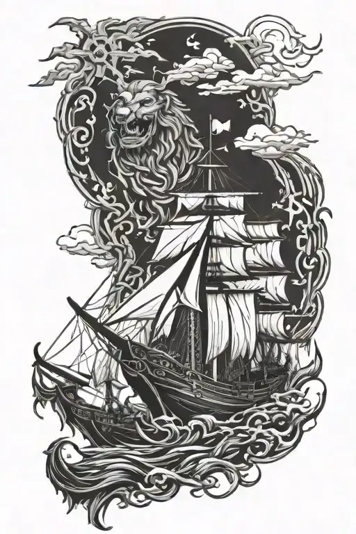 full sleeve Odin bear wolf viking ship tattoo tattoo design idea