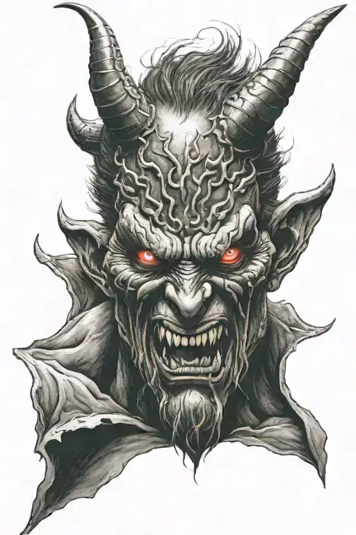 The devil looks with angry eyes tattoo design idea