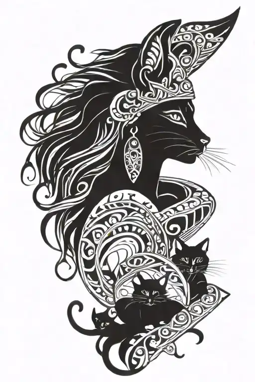 Freya goddess with cats tattoo design idea