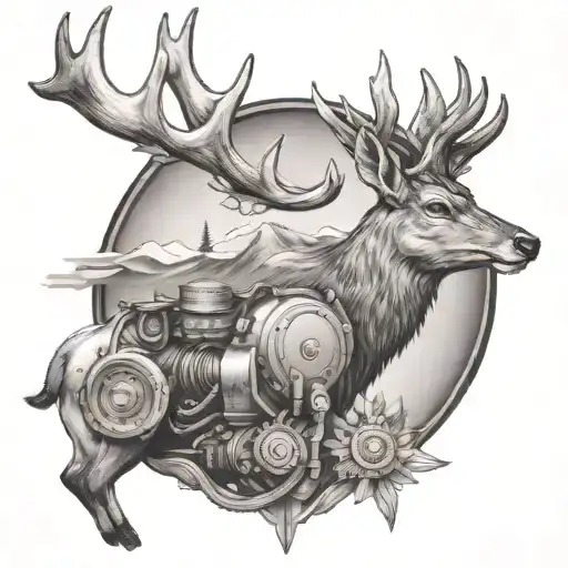wife  diesel engine machinist mountains deer tattoo design idea