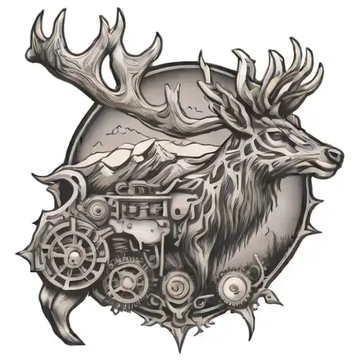 wife  diesel engine machinist mountains deer tattoo design idea