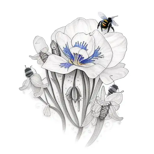 bluebonnet and bee tattoo design idea