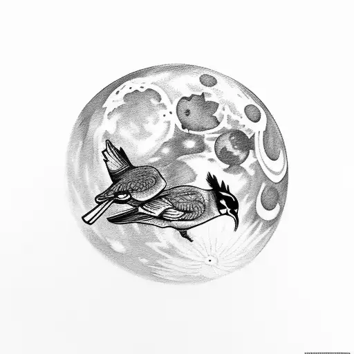 fullmoon with 3 birds  tattoo design idea