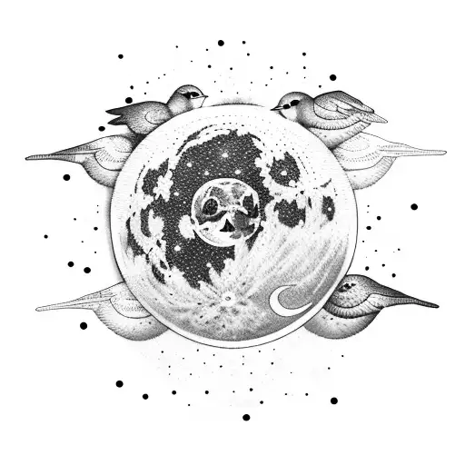 moon with birds  tattoo design idea