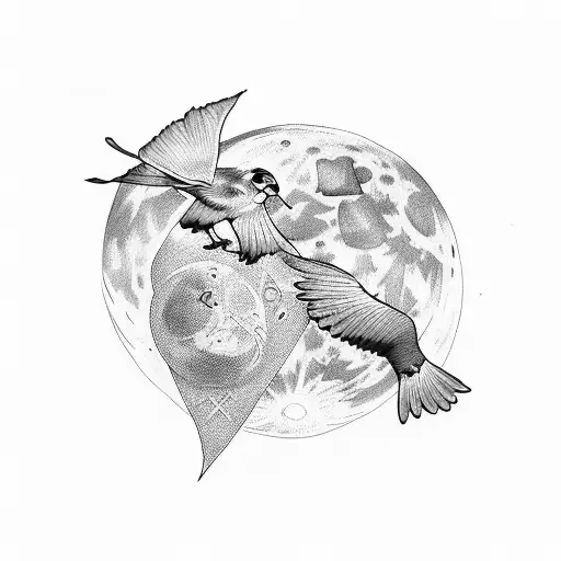 fullmoon with 3 birds  tattoo design idea