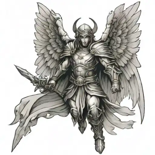 winged warrior angel sprite tattoo design idea