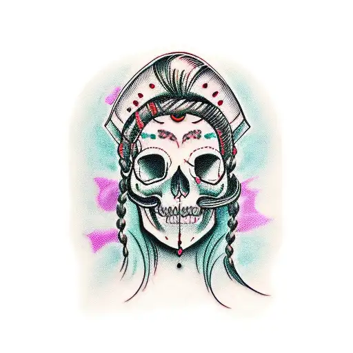 my portrait half skull half woman tattoo design idea