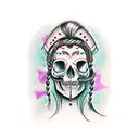 my portrait half skull half woman tattoo design idea
