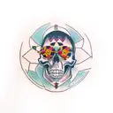 my portrait half skull half woman tattoo design idea