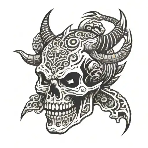 Demons and skull tattoo design idea