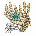 skeleton hand hangloose sign with the words get roudy dont die around it tattoo design idea