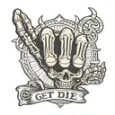 skeleton hand hangloose sign with the words get roudy dont die around it tattoo design idea