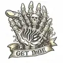 skeleton hand hangloose sign with the words get roudy dont die around it tattoo design idea