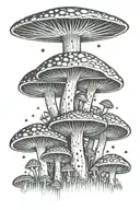 A psychedelic mushroom forest with intricate patterns inspired by sacred geometry tattoo design idea