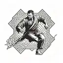 A dynamic tattoo design featuring a judo fighter executing a perfect throw, with intricate details and movement tattoo design idea