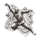 A dynamic tattoo design featuring a judo fighter executing a perfect throw, with intricate details and movement tattoo design idea