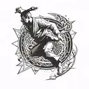 A dynamic tattoo design featuring a judo fighter executing a perfect throw, with intricate details and movement tattoo design idea