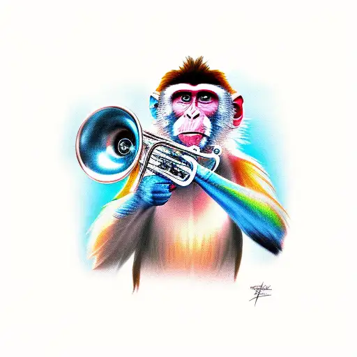 Monkey with a trumpet  tattoo design idea