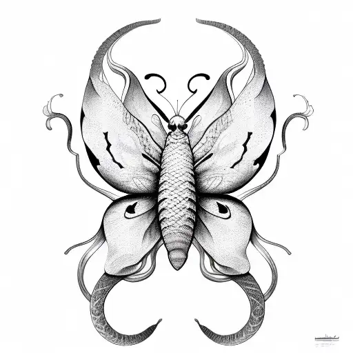 half snake half butterfly tattoo design idea