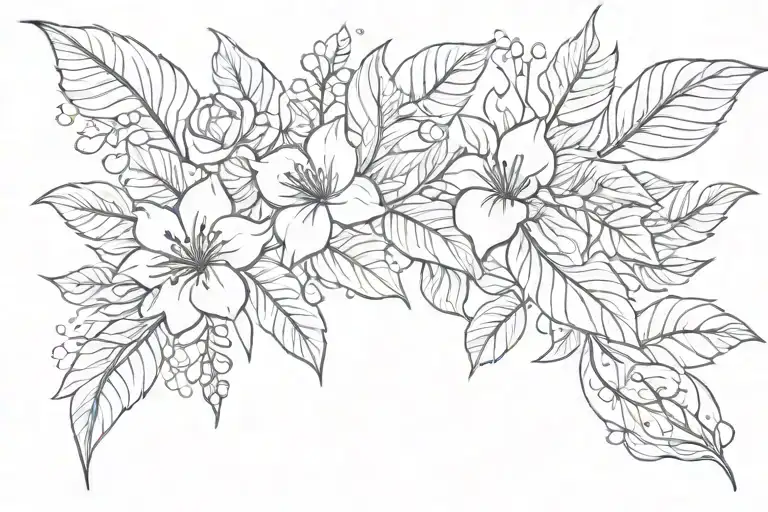 floral design with leaves thin line tattoo tattoo design idea