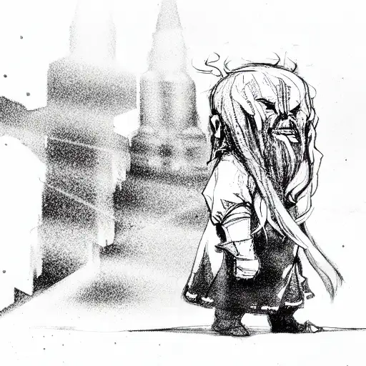 siloutte dwarf walking away tattoo design idea