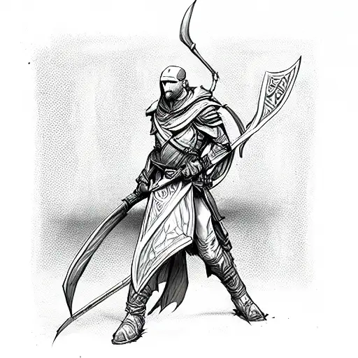 human fighter dungeons and dragons fantasy tattoo design idea