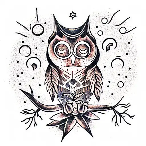 The forest that burns, stars and the moon in the sky,symbolizing a blind owl tattoo design idea