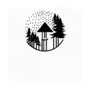 The forest that burns, stars and the moon in the sky,symbolizing a blind owl tattoo design idea