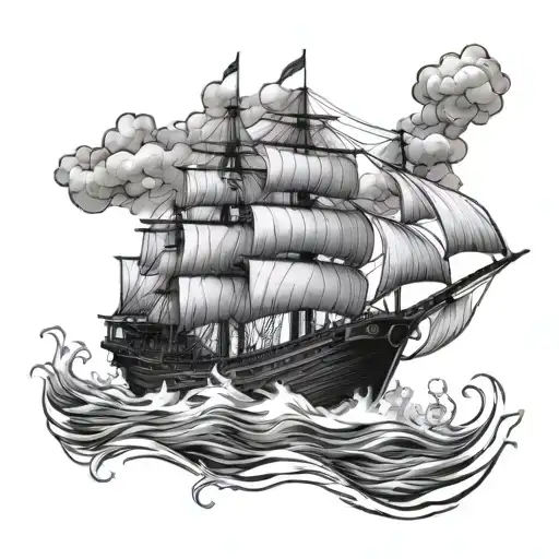 burning ship tattoo design idea
