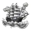 burning ship tattoo design idea