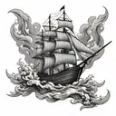 burning ship tattoo design idea