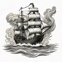 burning ship tattoo design idea