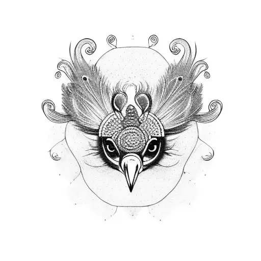 Peacock head in a square stamp tattoo design idea