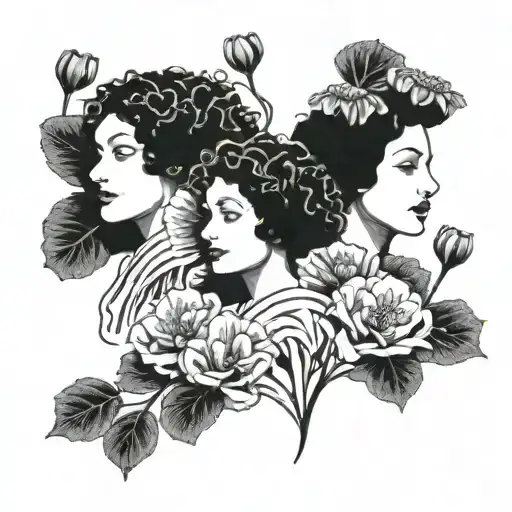 three-headed maya deren with poppies tattoo design idea