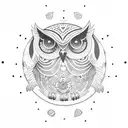 Cosmic owl with geometric patterns tattoo design idea