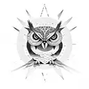Cosmic owl with geometric patterns tattoo design idea