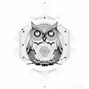 Cosmic owl with geometric patterns tattoo design idea