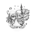 the sentence "and if I go I wanna go with you" in a gothic and romantic stye tattoo design idea