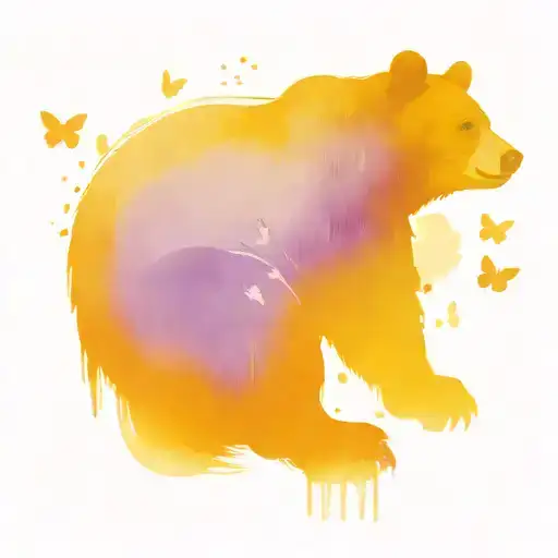 a bear sitting down holding its paw out with a butterfly landing on its finger tattoo design idea