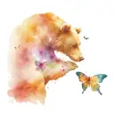 a bear sitting down with a butterfly landing on its finger tattoo design idea