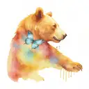 a bear sitting down with a butterfly landing on its finger tattoo design idea