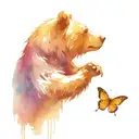 a bear sitting down with a butterfly landing on its finger tattoo design idea