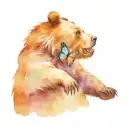 a bear sitting down with a butterfly landing on its finger tattoo design idea