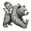 bear with a butterfly on its finger tattoo tattoo design idea