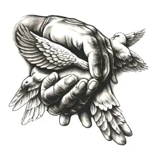 praying hands with doves tattoo design idea